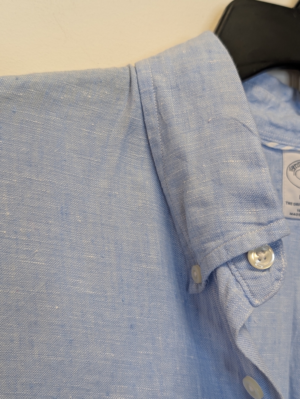 Brooks Brothers Linen Shirt XL Light Blue Button Front Short Sleeve Textured - Picture 4 of 13